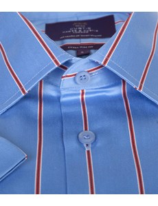 Men's Blue & Red Wide Stripe Extra Slim Fit Shirt - Short Sleeve