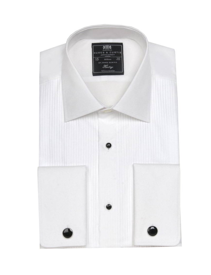 Men's Formal White Pleated Slim Fit Evening Shirt - Semi Cutaway Collar ...