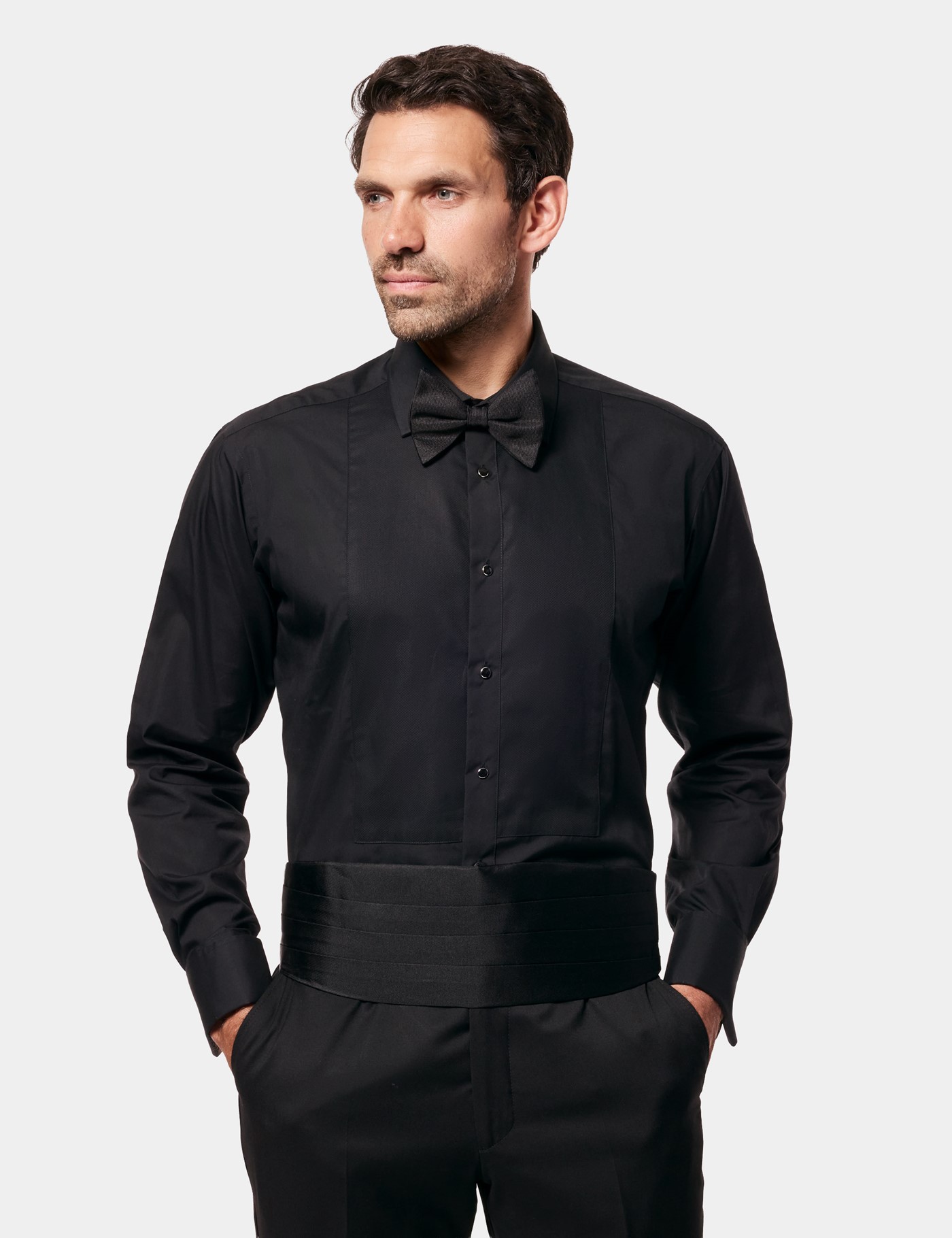 Hawes & Curtis Slim Black Waffle Design Evening Shirt Size: 16" collar, 36" sleeve