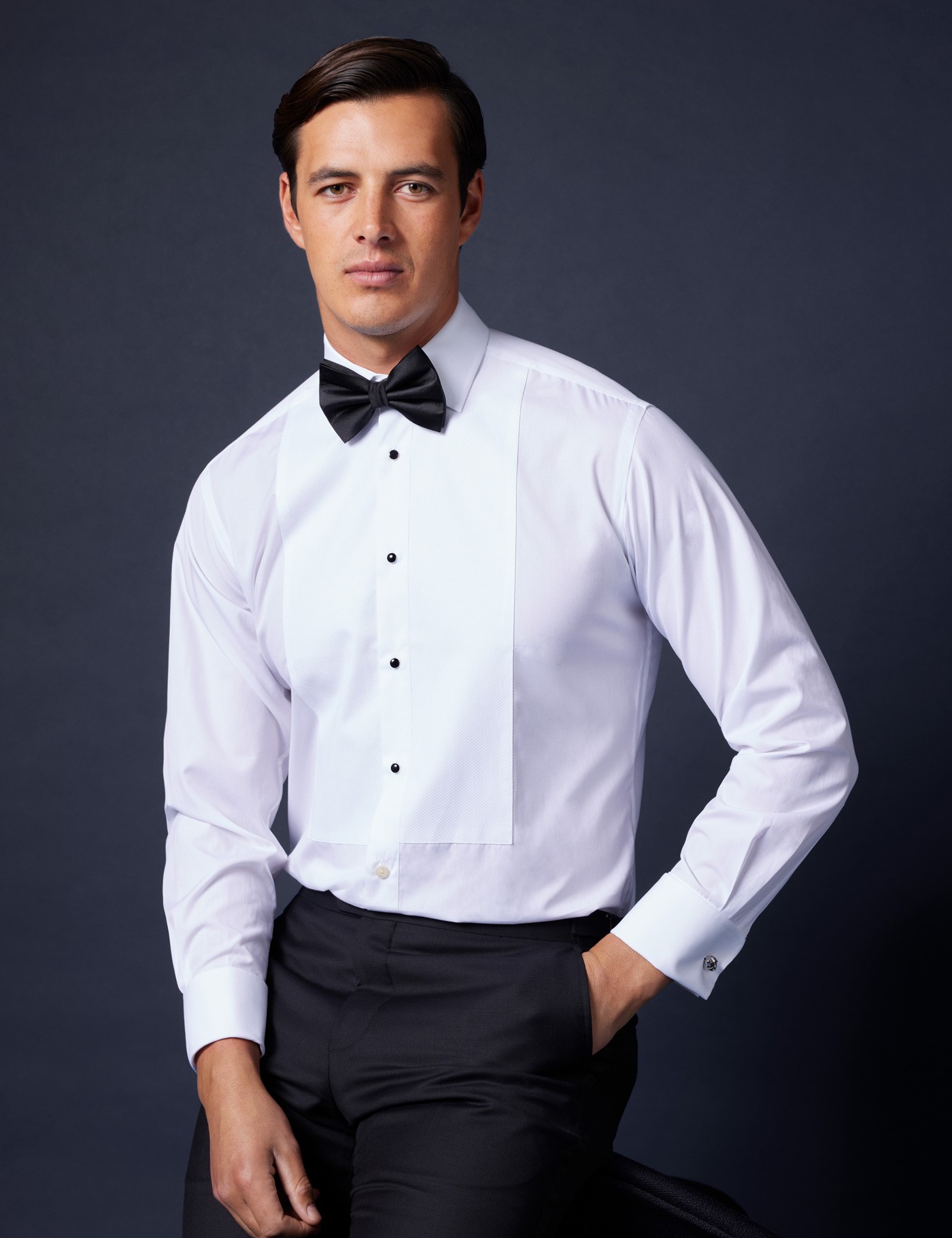 White Design Slim Fit Evening Shirt With Cutaway Collar - Double Cuffs | Hawes and Curtis