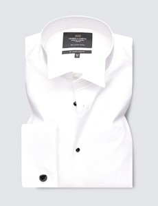 Men's Formal White Waffle Slim Fit Evening Shirt - Wing Collar - Double Cuff - Easy Iron