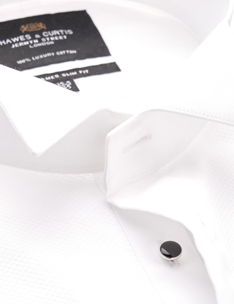 Smokinghemd – Slim Fit – Waffel-Piqué Einsatz mit Kläppchenkragen in weiß