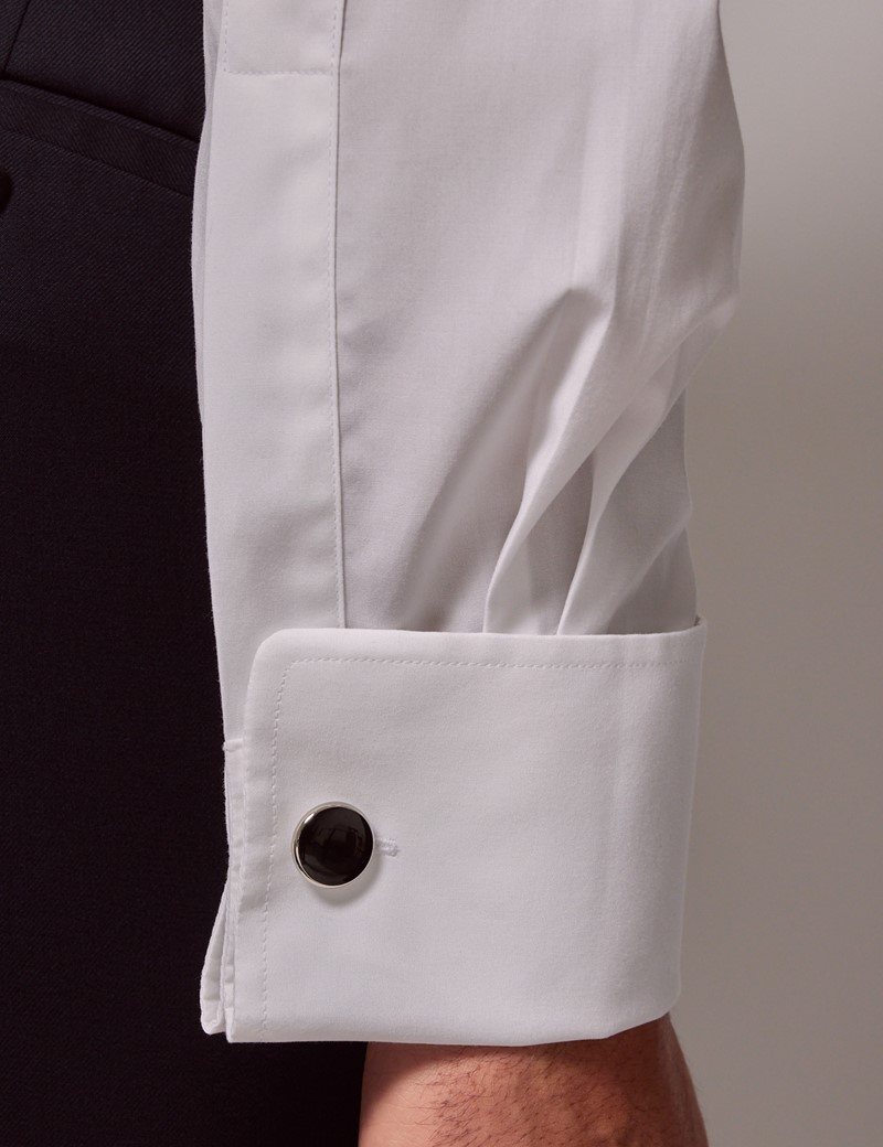 Men's White Waffle Slim Evening Shirt With Wing Collar - Double Cuff