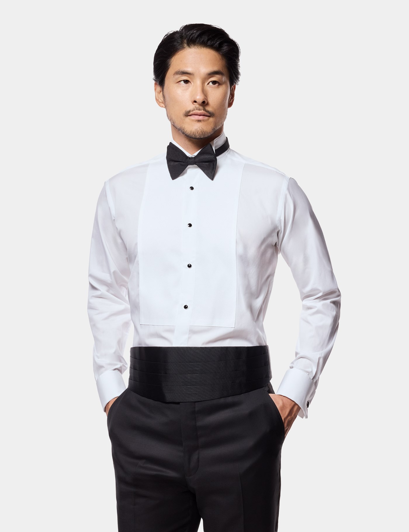 Hawes & Curtis Slim Fit White Waffle Evening Shirt Wing Collar Size: 15.5" collar, 34" sleeve