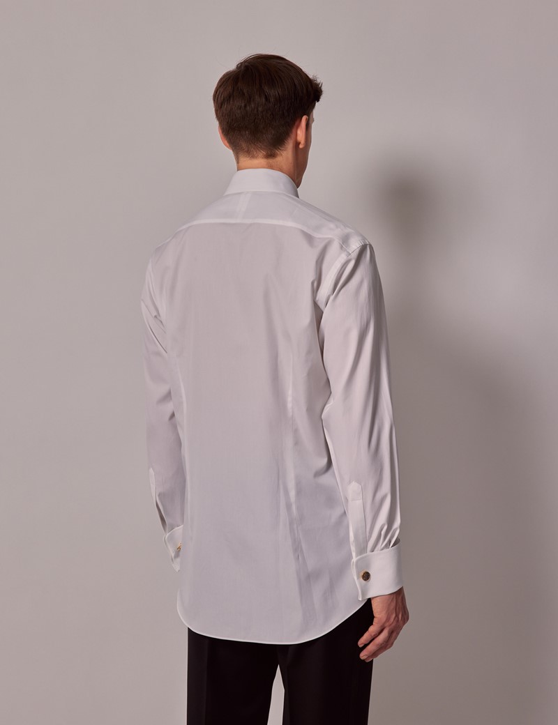 Men's White Waffle Slim Fit Evening Shirt - Double Cuff | Hawes and Curtis