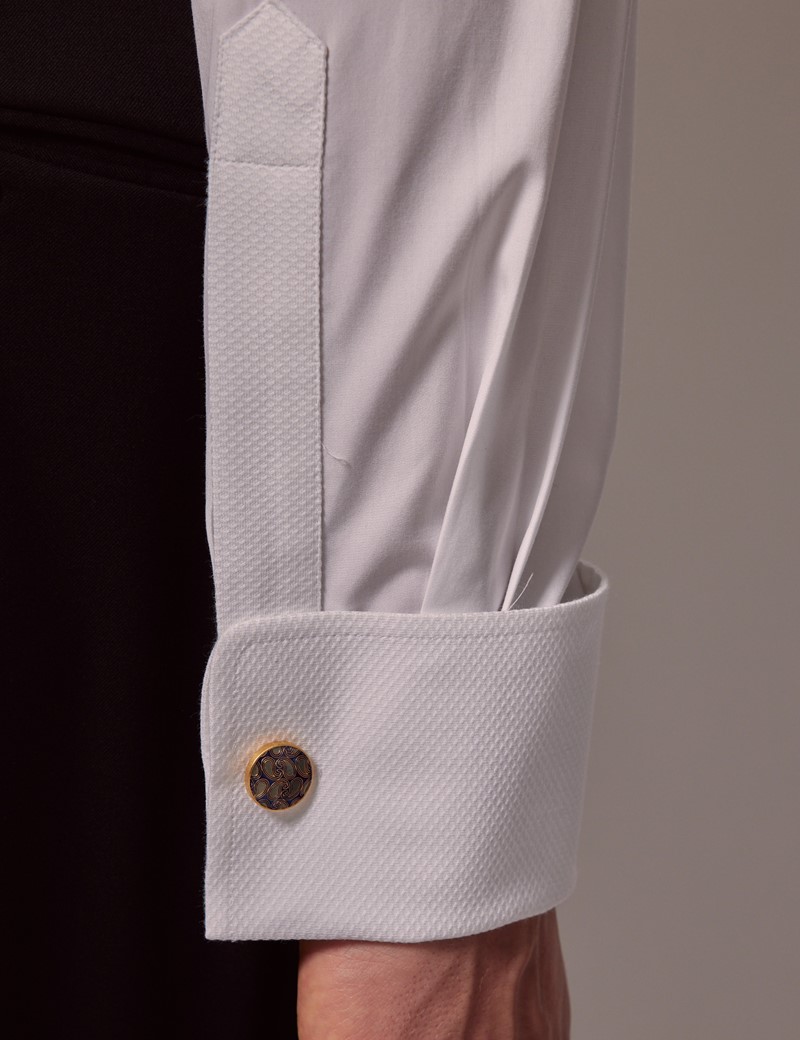 Men's White Waffle Slim Fit Evening Shirt - Double Cuff | Hawes and Curtis