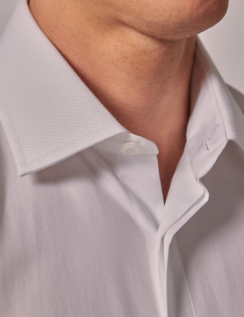 Men's White Waffle Slim Fit Evening Shirt - Double Cuff | Hawes and Curtis