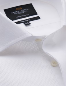 Easy Iron White Waffle Front & Concealed Placket Extra Slim Fit Evening Shirt - Double Cuffs 