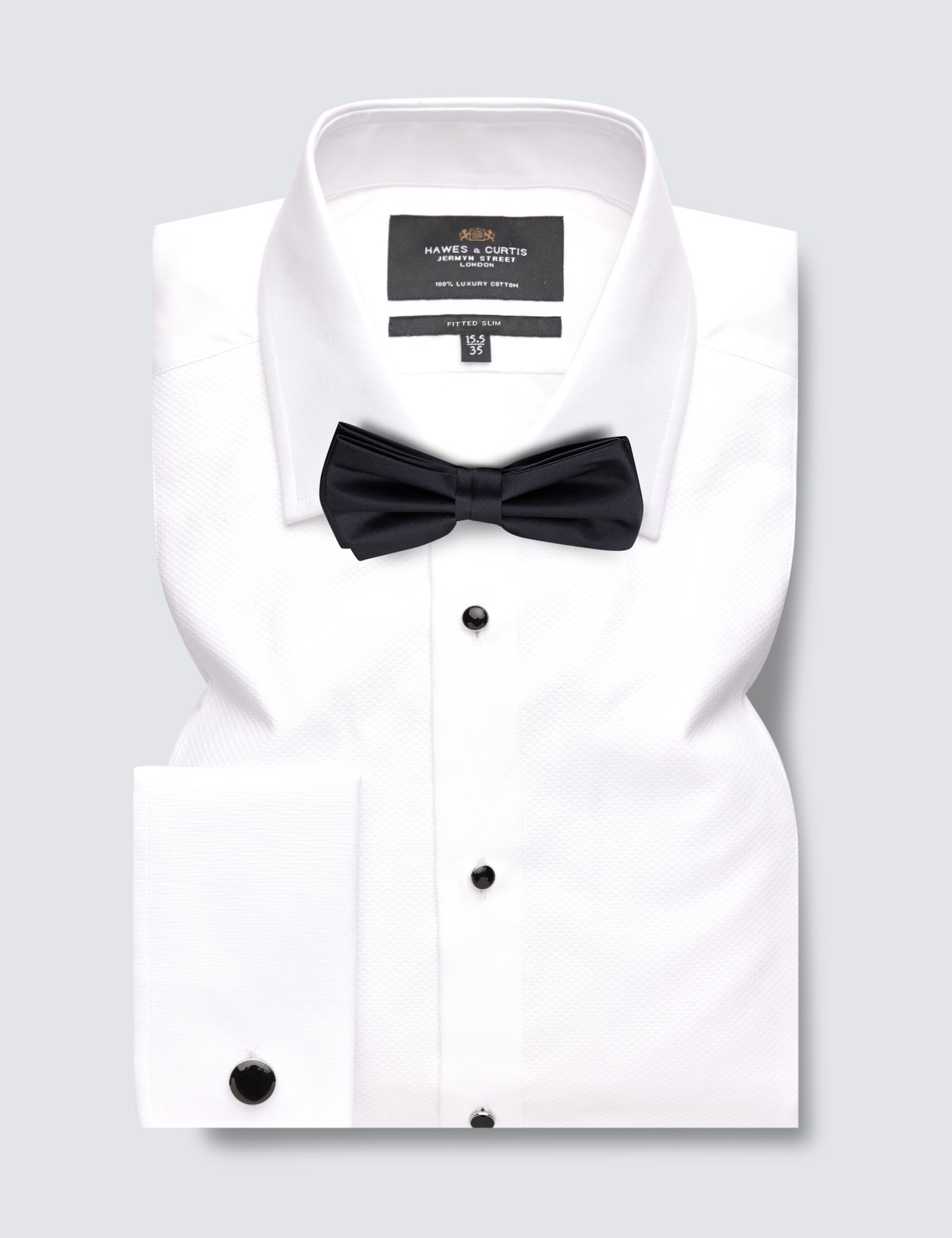 Men's White Waffle Fitted Slim Evening Shirt - Double Cuff