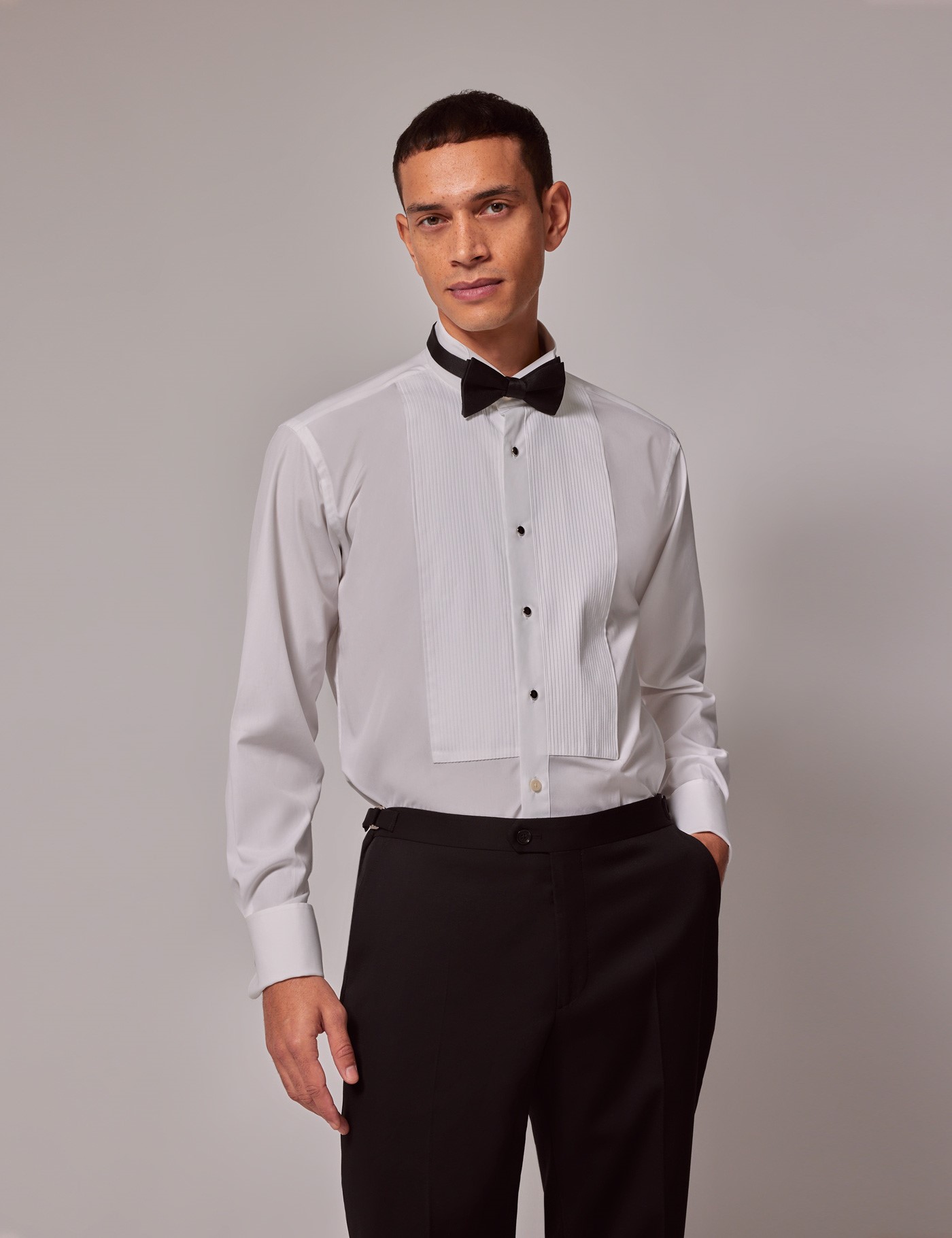 & Slim Fit Pleat Front Evening Shirt Wing Collar 15.5" collar 34" sleeve