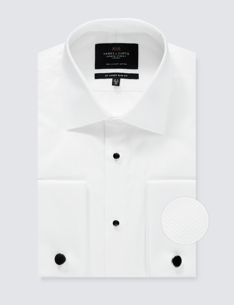 Men's Formal White Waffle Design Slim Fit Evening Shirt Windsor