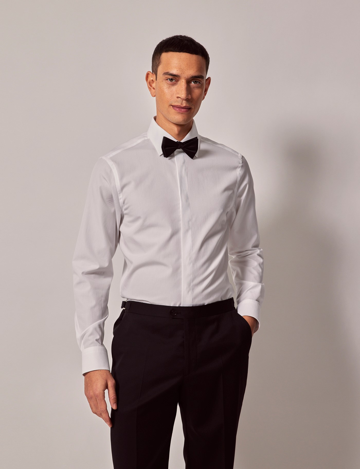 & Fitted Slim Poplin Evening Shirt Waffle Detail 15.5" collar 34" sleeve