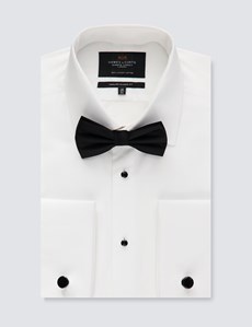 Easy Iron White Waffle Design Classic Fit Evening Shirt With Semi Cutaway Collar - Double Cuffs