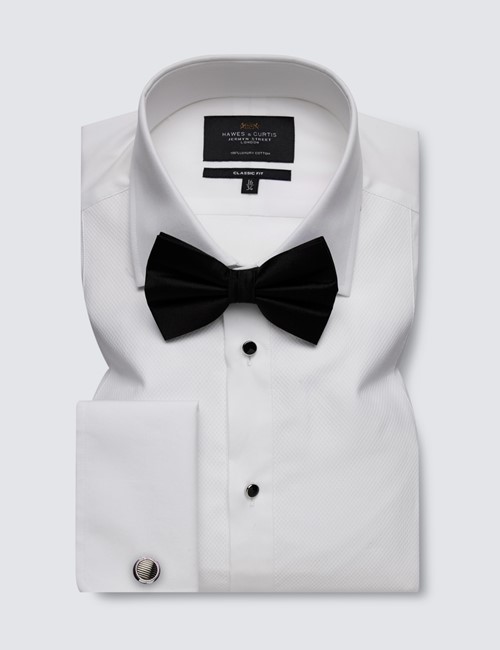 White Waffle Design Classic Evening Shirt With Semi Cutaway Collar - Double Cuffs