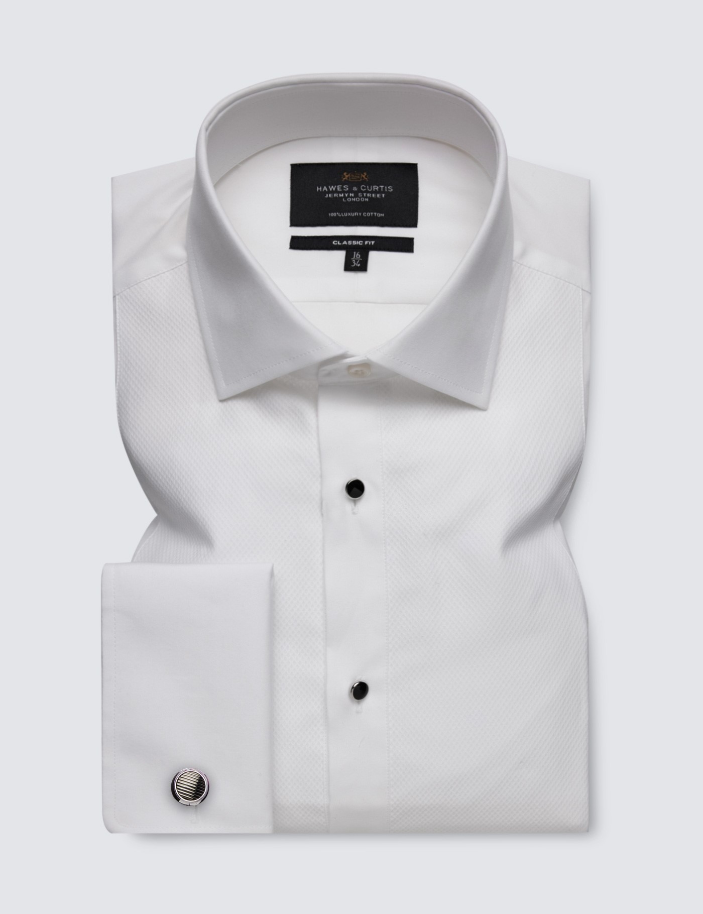 Pointer Inappropriate quarter White Waffle Design Classic Fit Evening Shirt With Semi Cutaway Collar -  Double Cuffs | Hawes & Curtis