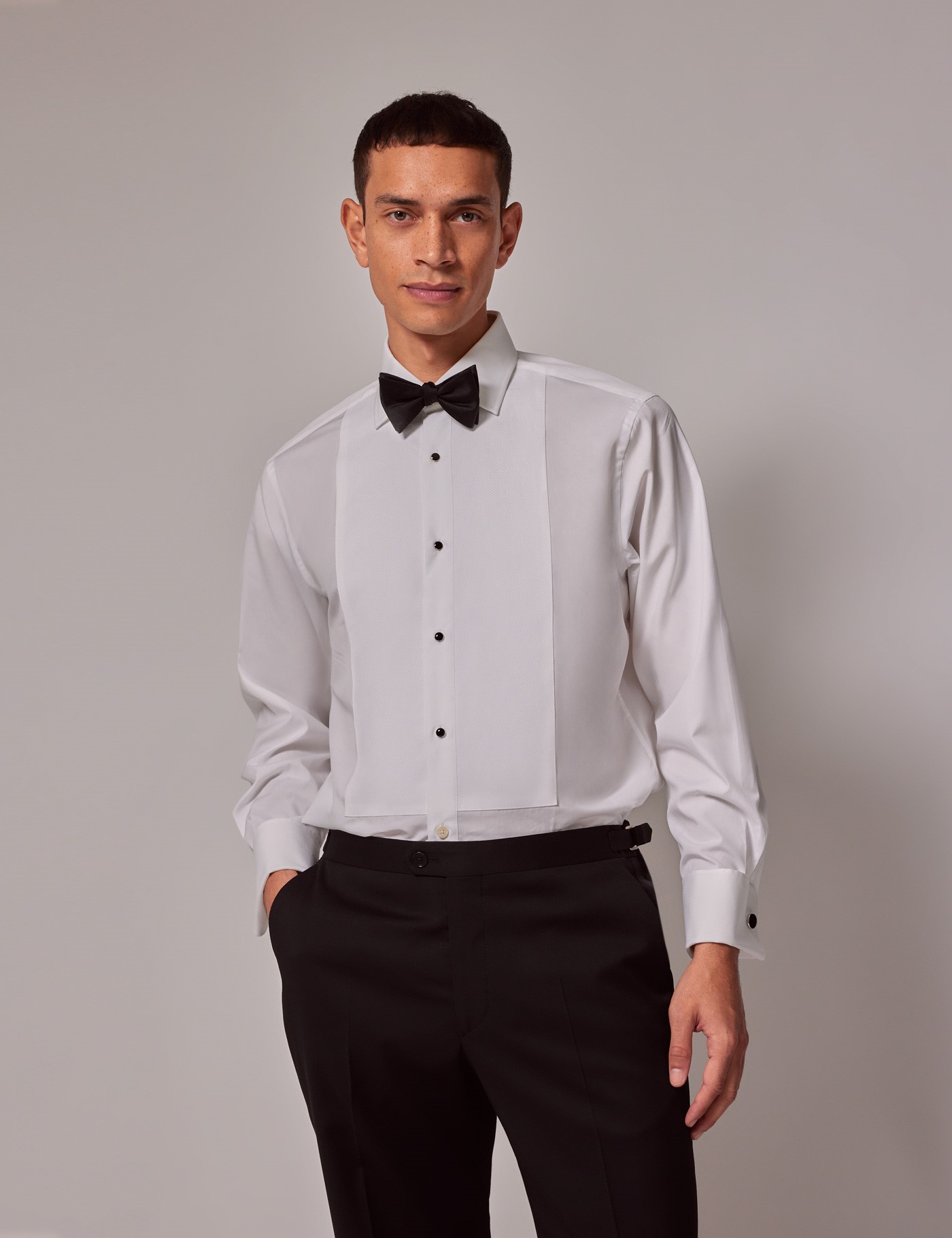 & Classic Fit Waffle Evening Shirt 18" collar 38" sleeve