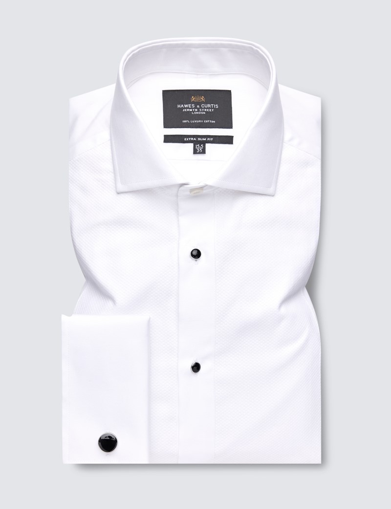area sharp Golden White Waffle Design Extra Slim Fit Evening Shirt With Windsor Collar -  Double Cuffs | Hawes and Curtis