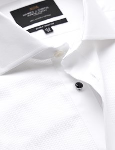 Easy Iron White Waffle Design Extra Slim Fit Evening Shirt With Windsor Collar - Double Cuffs