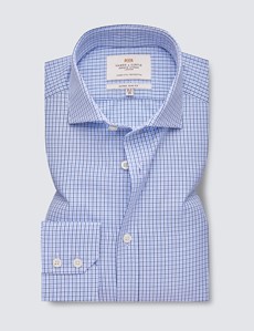 Bügelleichtes Businesshemd – Extra Slim Fit – Windsorkragen – blau kariert