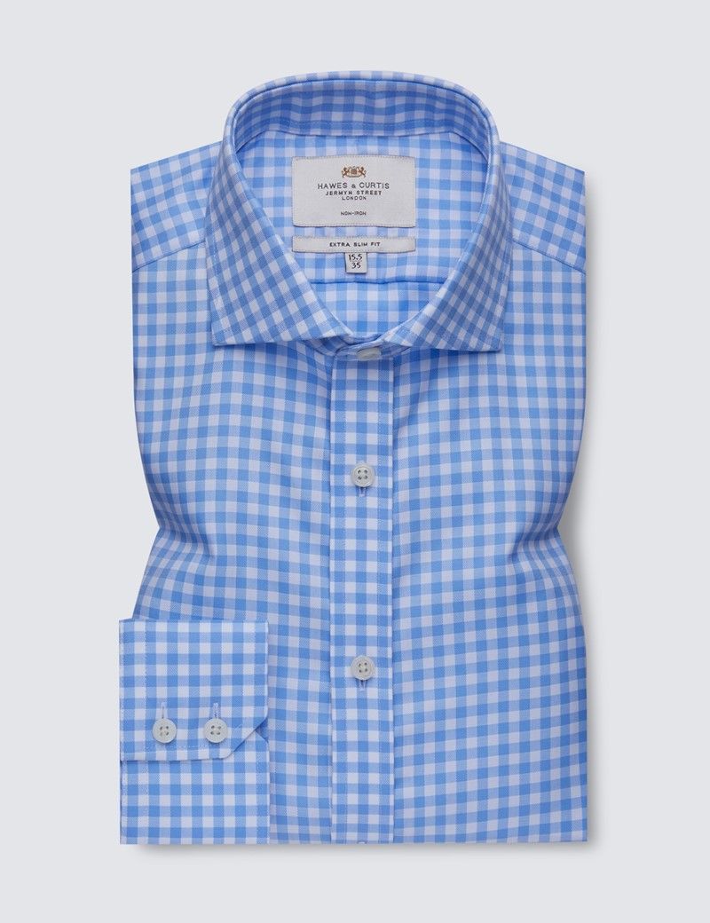 Non Iron Large Gingham Check Men's Extra Slim Fit Shirt with Windsor ...