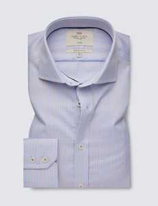 Non Iron Blue & Yellow Multi Check Extra Slim Fit Shirt With Windsor Collar - Single Cuffs