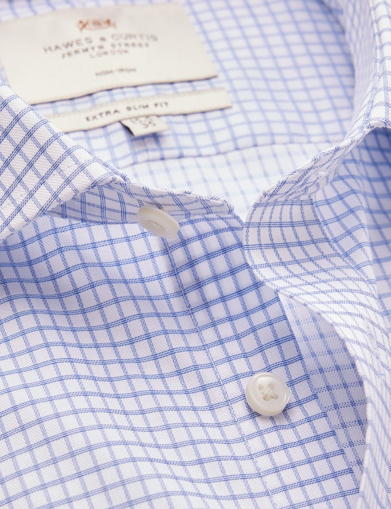 Bügelfreies Businesshemd – Extra Slim Fit – Windsorkragen – blau weiß kariert