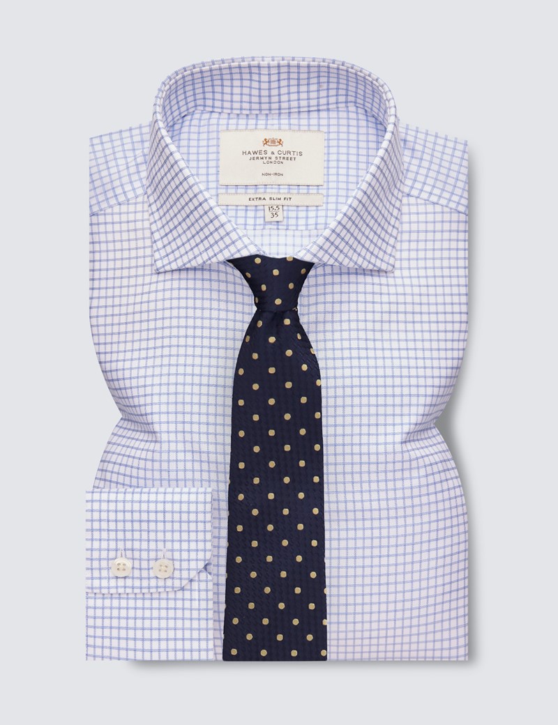 Bügelfreies Businesshemd – Extra Slim Fit – Windsorkragen – blau weiß kariert