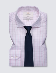 Non Iron Pink & White Checked Extra Slim Fit Shirt