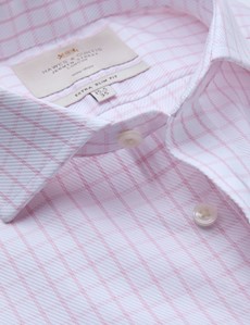 Non Iron Pink & White Checked Extra Slim Fit Shirt