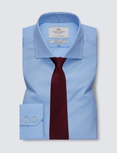 Men's Business Blue Poplin Extra Slim Fit Shirt - Windsor Collar- Single Cuff - Easy Iron
