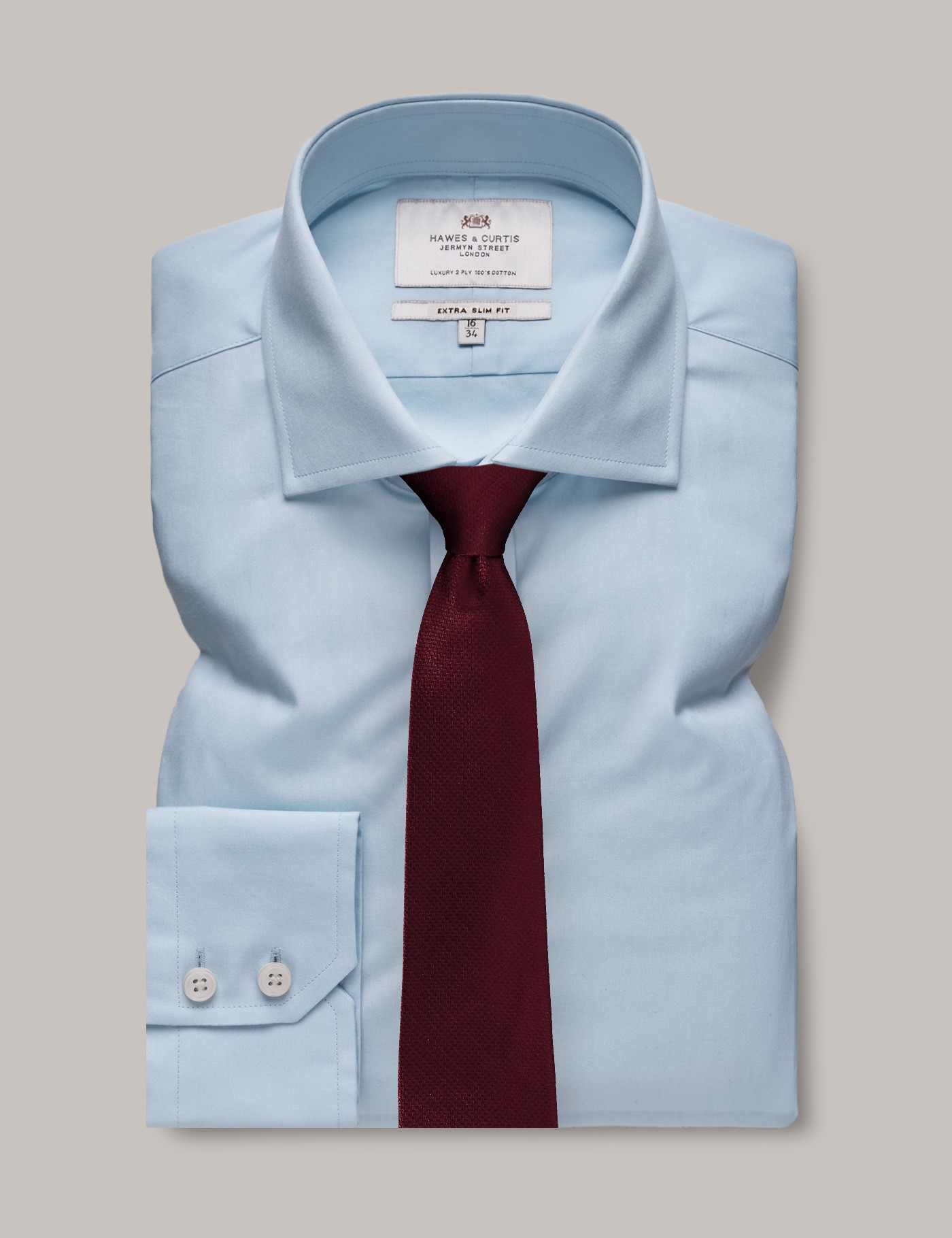 hawes & curtis blue poplin extra slim fit shirt - windsor collar