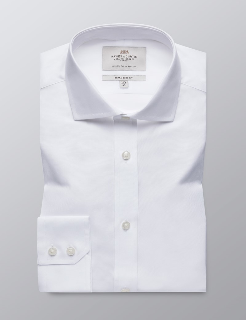 Easy Iron White Poplin Extra Slim Fit Shirt With Windsor Collar - Single Cuffs 