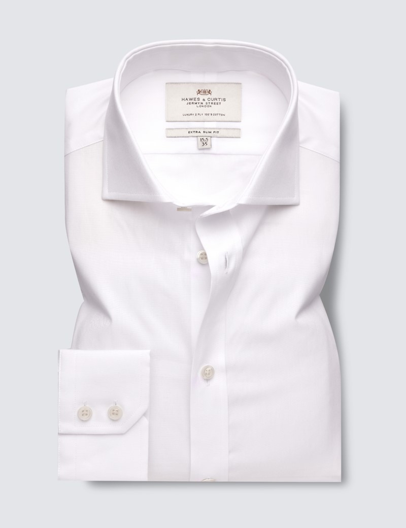 Easy Iron White Plain Poplin Extra Slim Fit Shirt With Windsor Collar - Single Cuffs