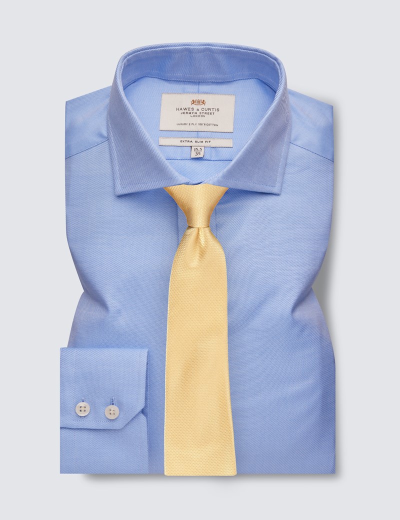 Easy Iron Blue Twill Extra Slim Fit Shirt With Windsor Collar - Single Cuffs