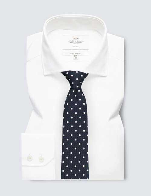 Non Iron White Plain Extra Slim Fit Shirt With Windsor Collar - Single Cuffs 
