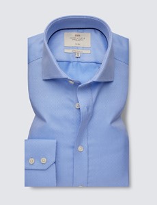 Non Iron Blue Fabric Interest Extra Slim Fit Shirt With Windsor Collar - Single Cuffs