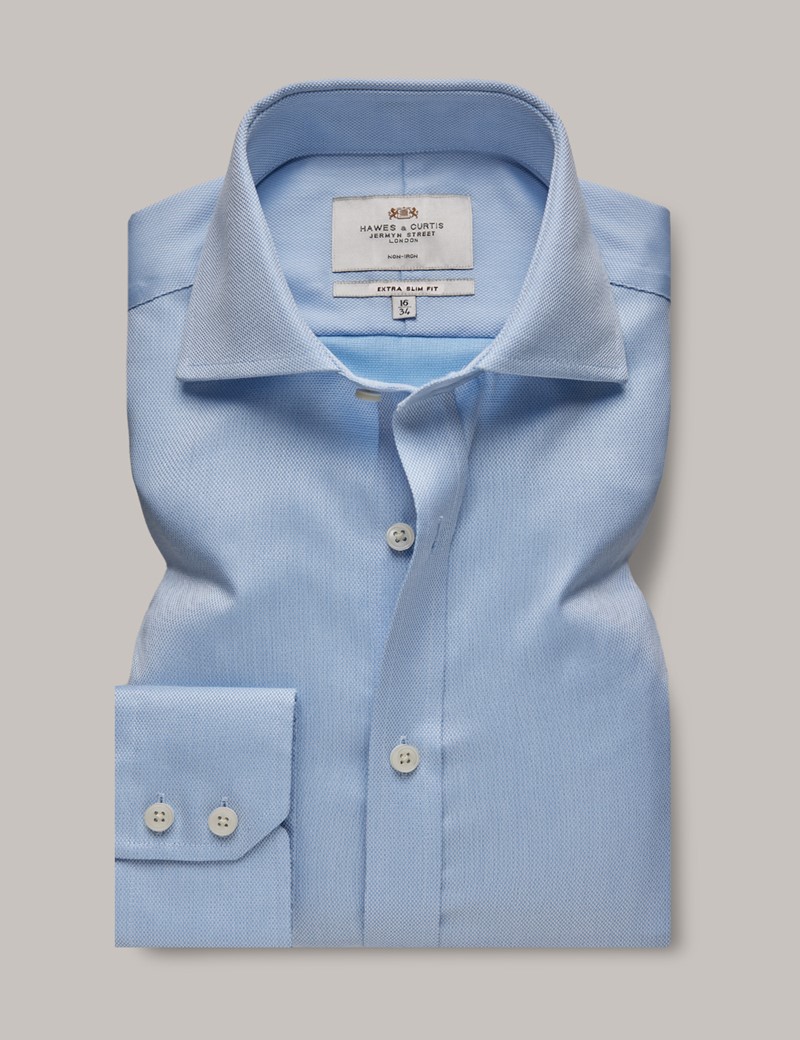 Non Iron Blue Pique Extra Slim Fit Shirt with Windsor Collar | Hawes ...