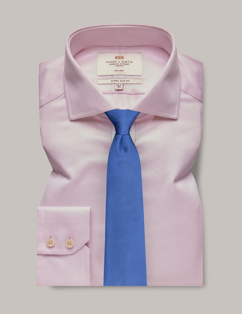 Men's Non-Iron Pink Pique Extra Slim Shirt - Windsor Collar