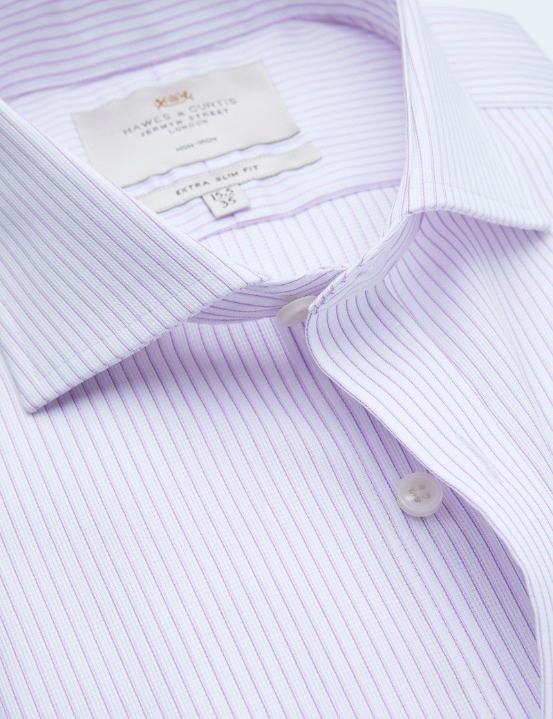 Non Iron Lilac & White Stripe Extra Slim Fit Shirt - Windsor Collar