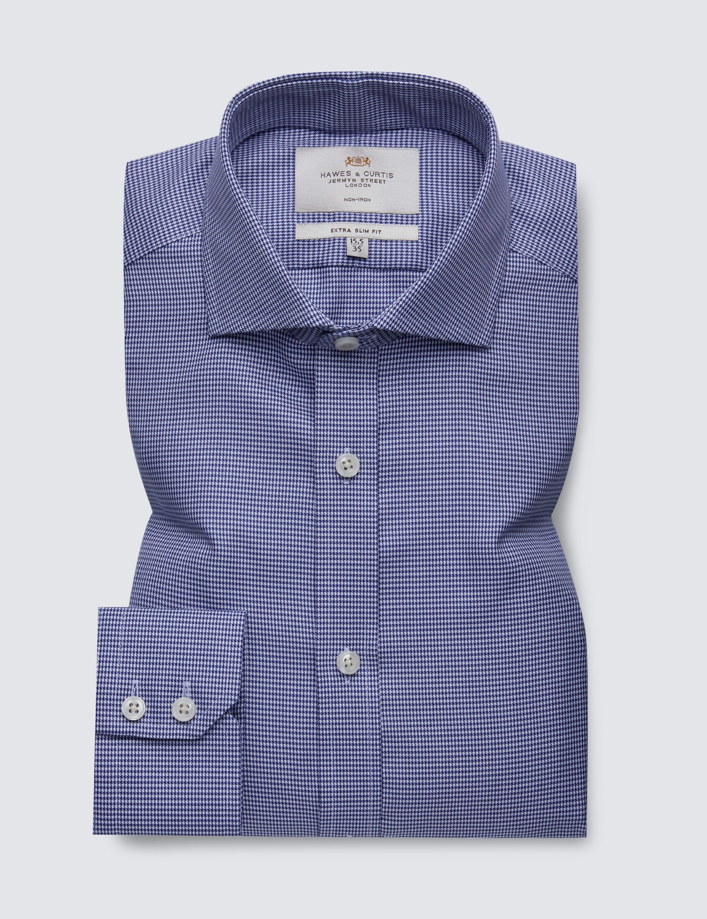 & Extra Slim Fit Navy & Dogtooth Twill Non Iron Shirt 15.5" collar 34" sleeve