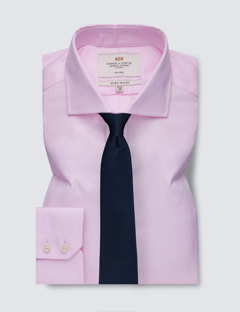 Non Iron Pink Fabric Interest Extra Slim Fit Shirt - Single Cuffs