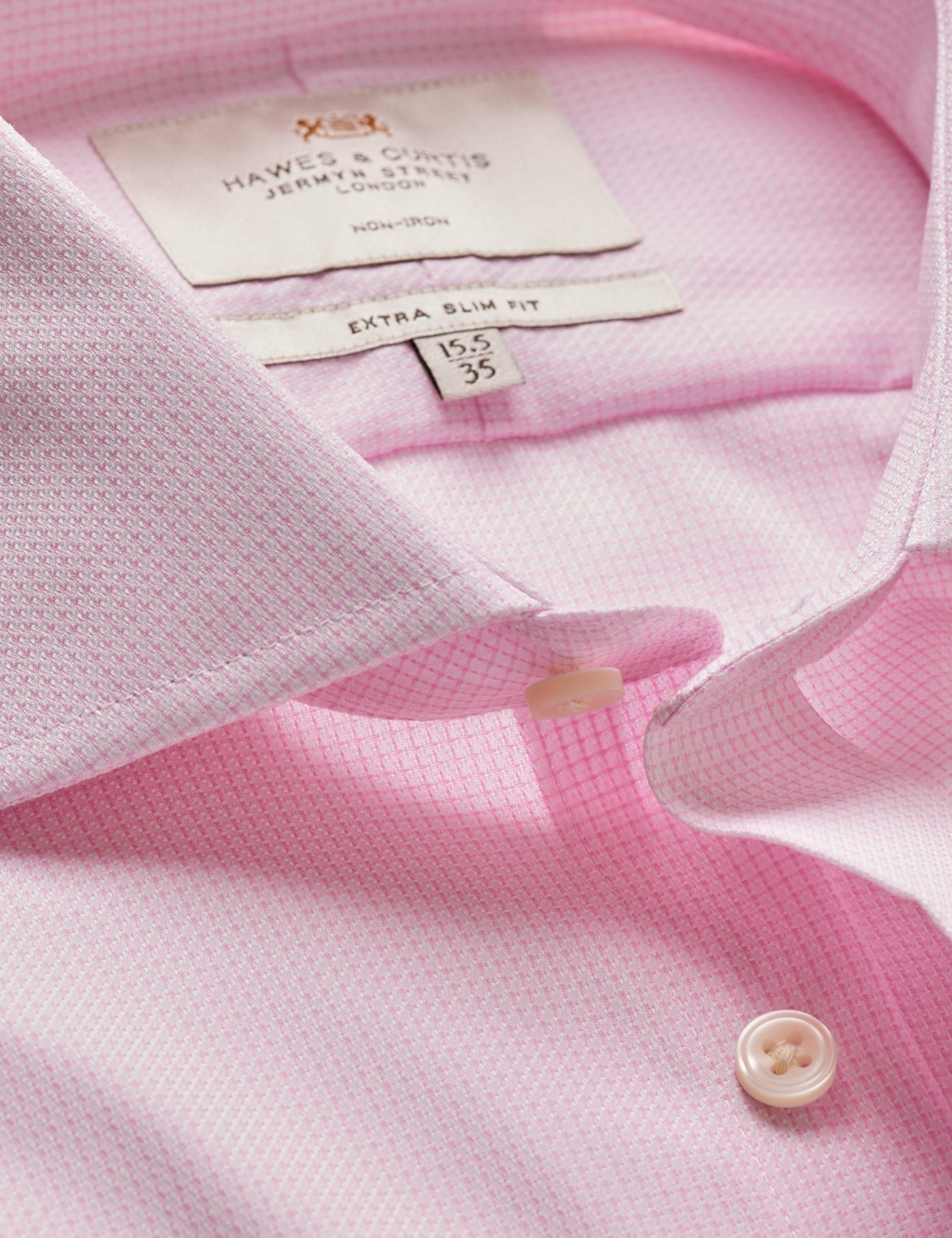 & Extra Slim Fit Pink & Textured Weave Non Iron Shirt 15" collar 35" sleeve