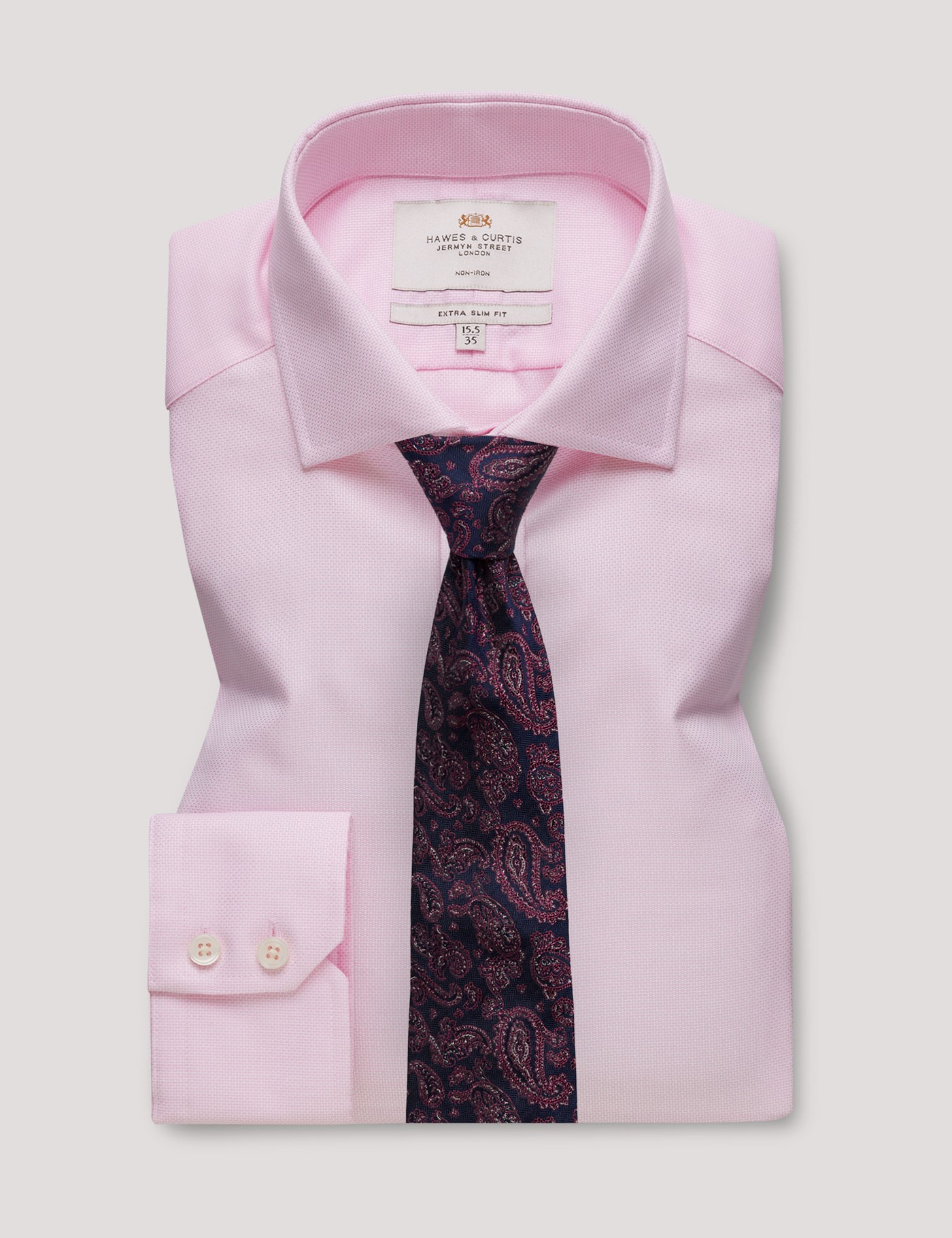 Hawes & Curtis Extra Slim Fit Pink & White Textured Weave Non-Iron Shirt Size: 16" collar, 36" sleeve image 3