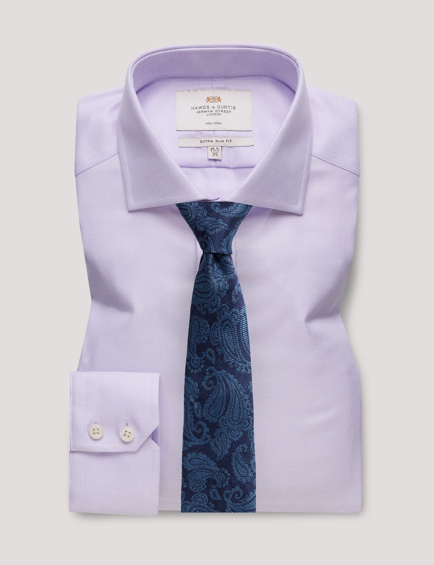 Hawes & Curtis Extra Slim Fit Lilac & White Textured Weave Non-Iron Shirt Size: 15.5" collar, 35" sleeve image 3