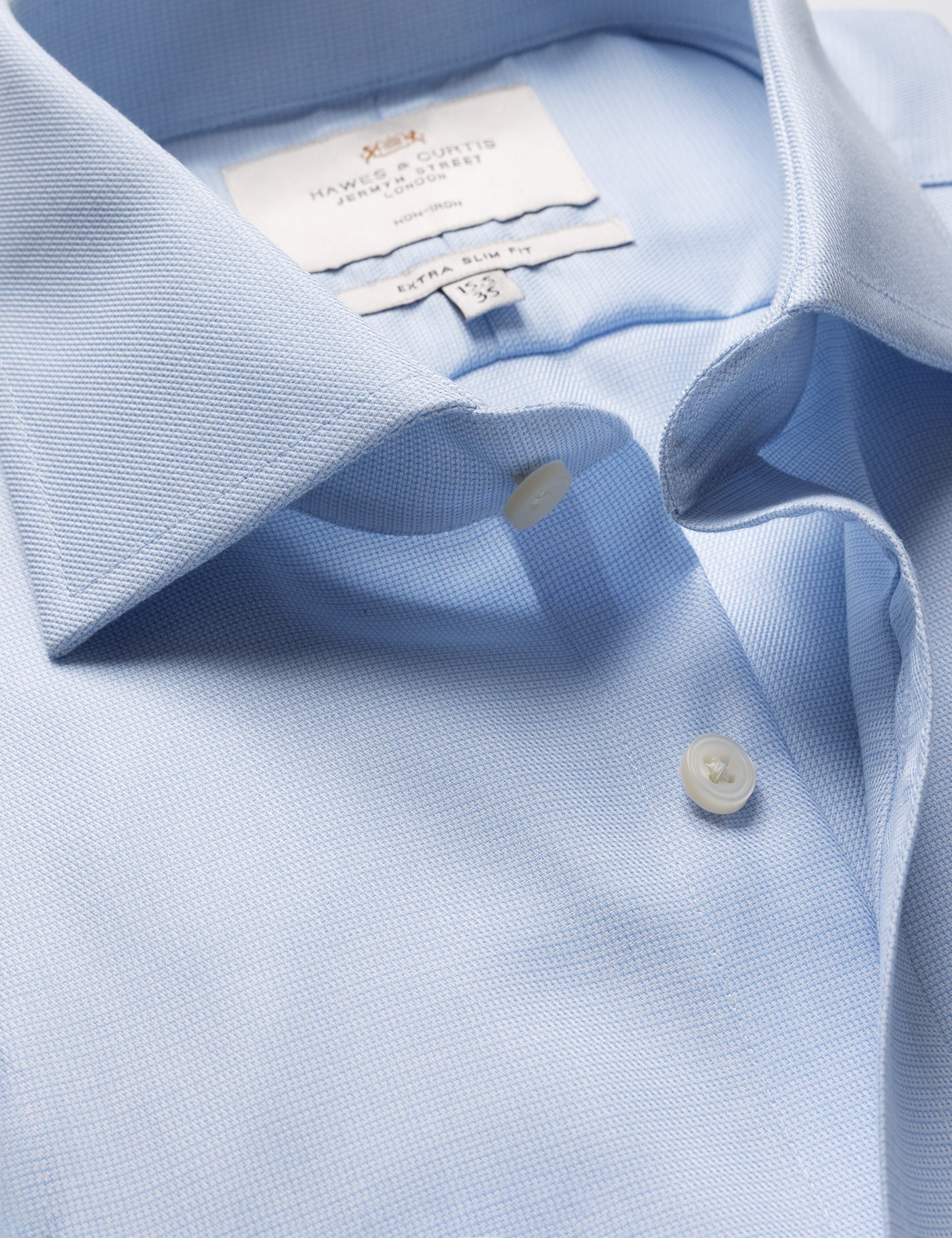 & Extra Slim Fit Blue & Textured Weave Non Iron Shirt 17" collar 37" sleeve