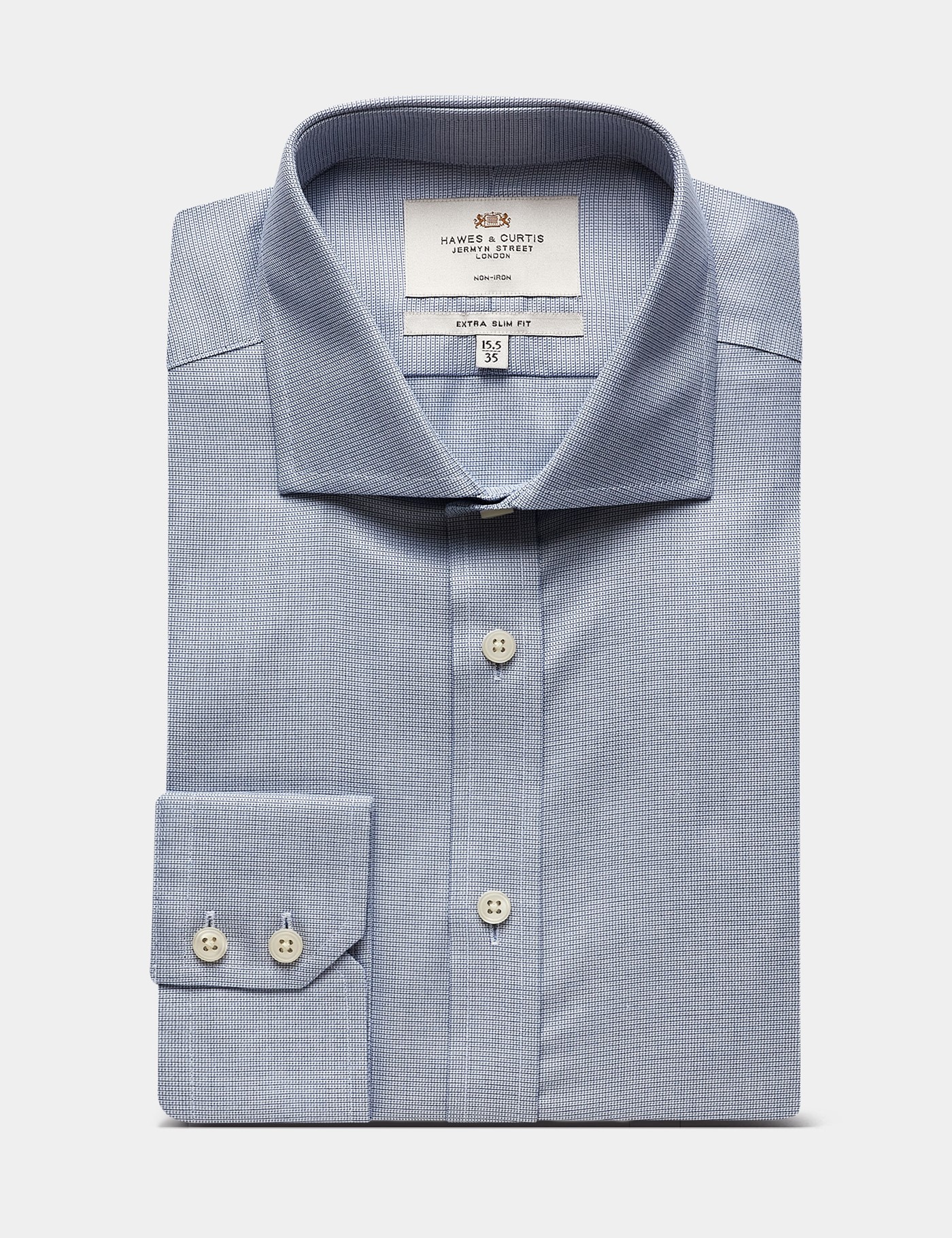 Hawes & Curtis Extra Slim Fit Navy & White Textured Weave Non-Iron Shirt Size: 15.5" collar, 34" sleeve image 3