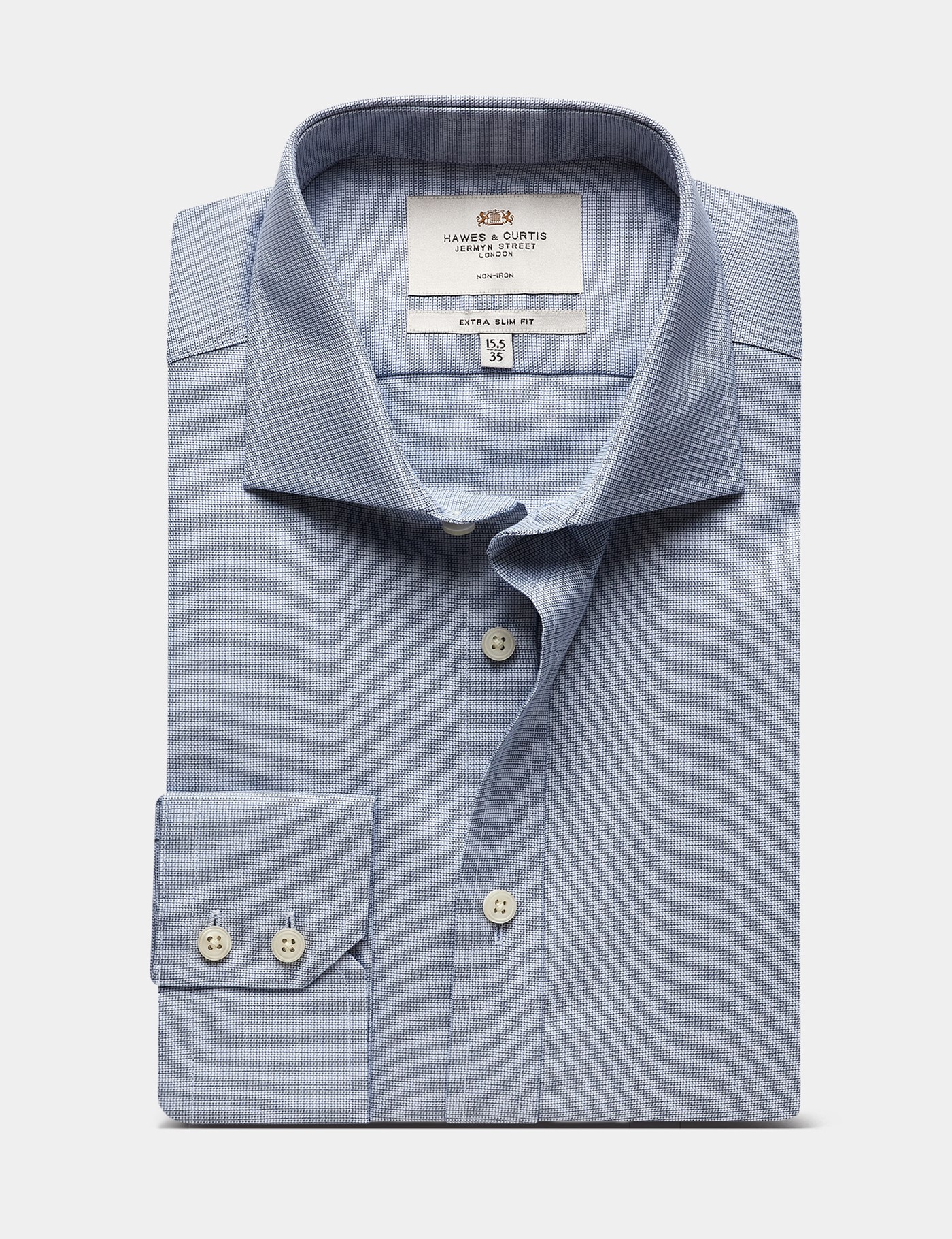 Hawes & Curtis Extra Slim Fit Navy & White Textured Weave Non-Iron Shirt Size: 15.5" collar, 34" sleeve image 2