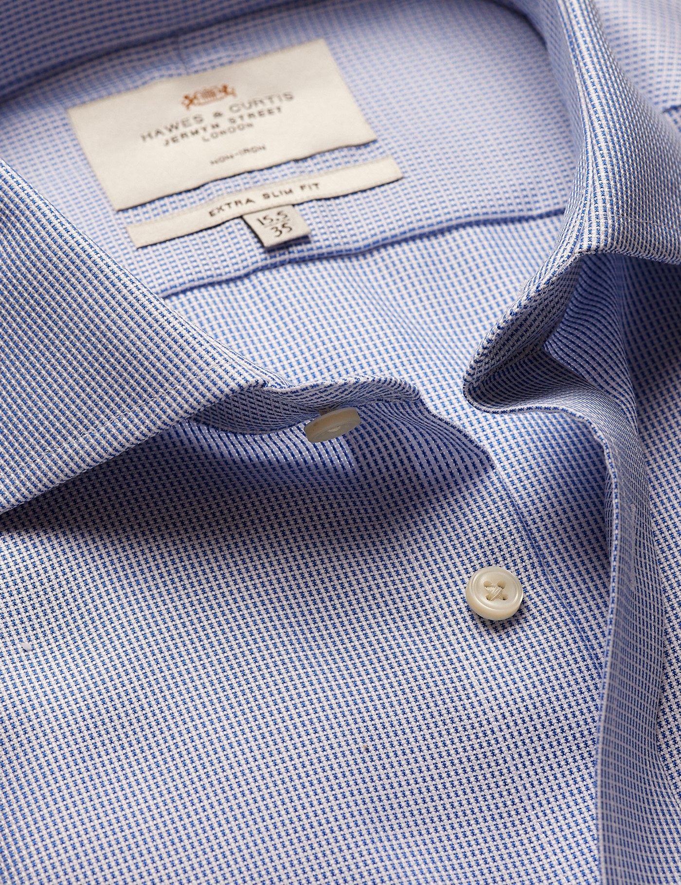 Hawes & Curtis Extra Slim Fit Royal & White Textured Weave Non-Iron Shirt Size: 15" collar, 35" sleeve