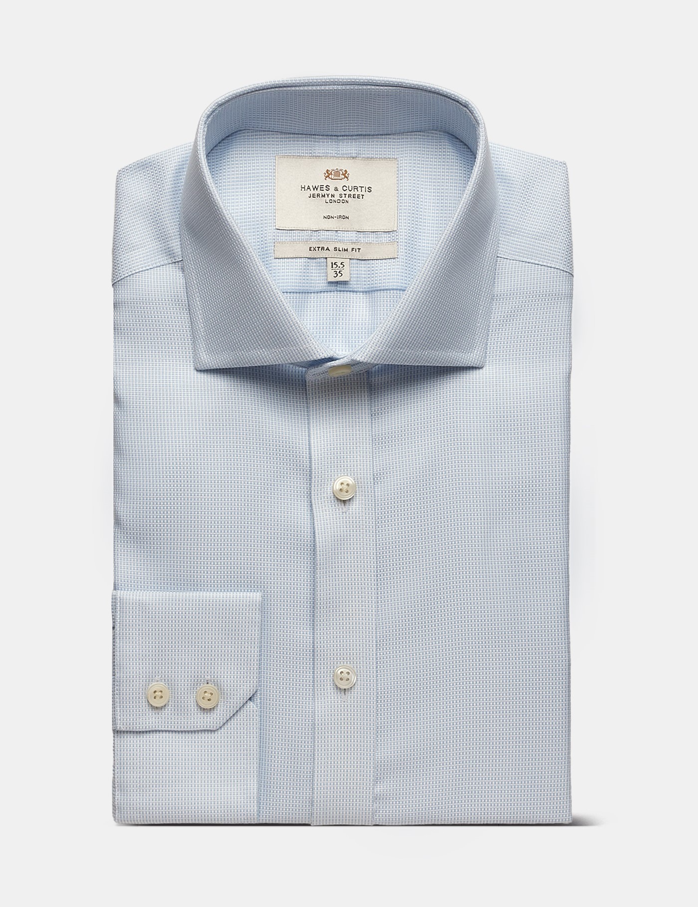 Hawes & Curtis Extra Slim Fit Light Blue & White Textured Weave Non-Iron Shirt Size: 16.5" collar, 34" sleeve image 3