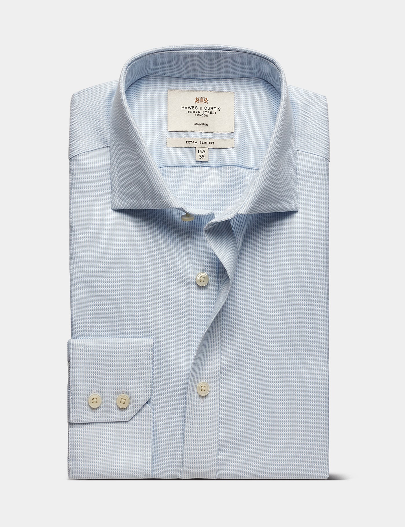 Hawes & Curtis Extra Slim Fit Light Blue & White Textured Weave Non-Iron Shirt Size: 16.5" collar, 34" sleeve image 2
